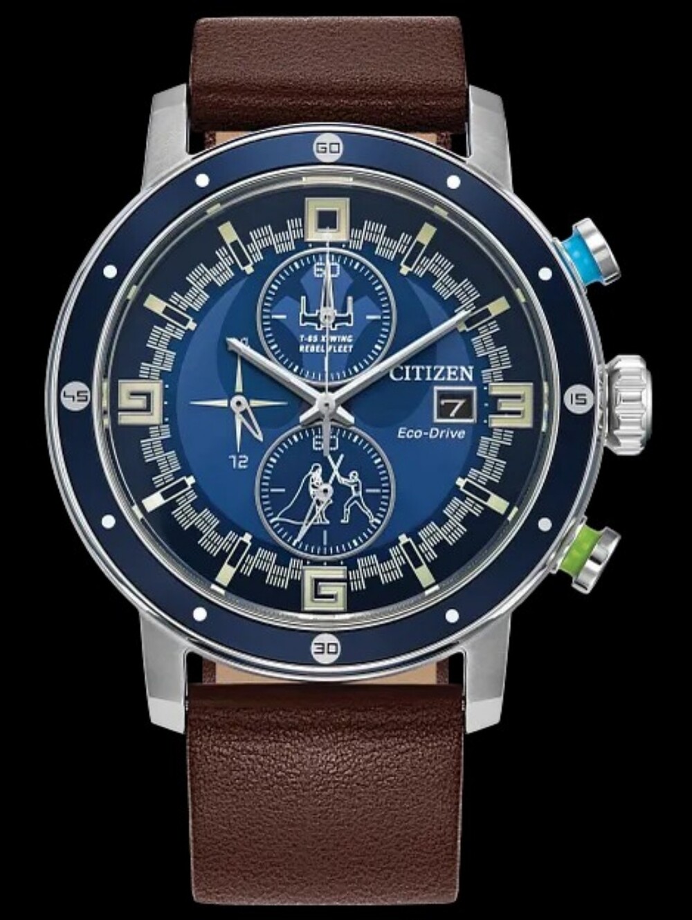 Disney Eco-Drive Star Wars Luke Skywalker Chronograph Blue Leather Strap Watch